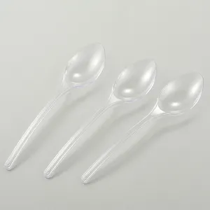Approved Transparent Plastic Spoon Disposable Fruit Snack Dessert Fork PS Cutlery Set