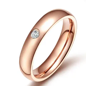 Tek rhinestone parmak yüzük altın gümüş gül altın 316L paslanmaz çelik kadın nişan yüzüğü takı