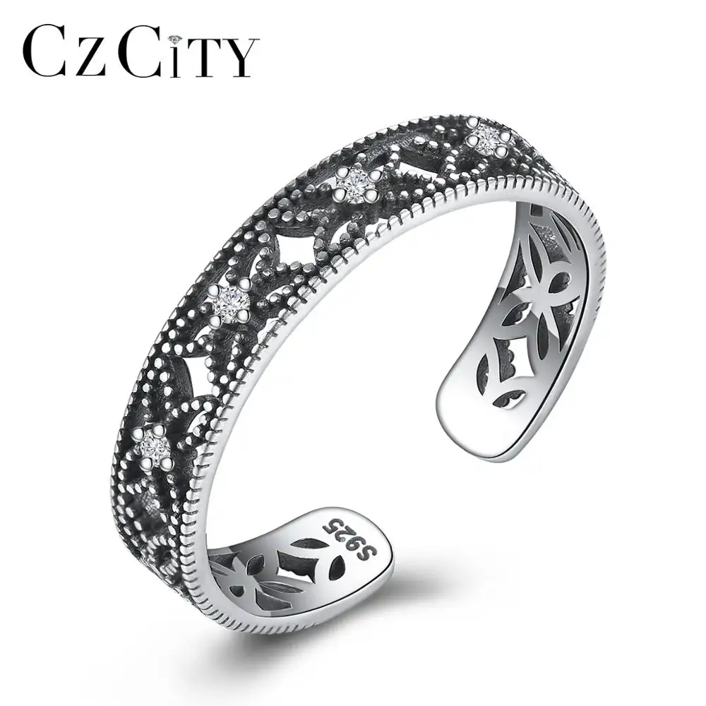 CZCITY Haute Qualité 925 En Argent Sterling Marque Anneaux Ouverts pour Les Femmes et Les Hommes Rétro Élégant Fine Bijoux Usine En Gros