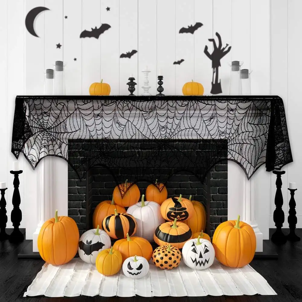 Manto de festas de halloween, decoração, lenço preto, aranha, capa, festa, halloween, pano de mesa