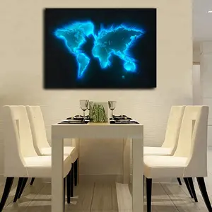 独特的世界地图墙壁图片 Led 帆布打印墙壁装饰照亮了客厅热销售的绘画灯光