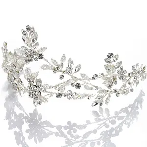 Diadema de plata de alta calidad para mujer, corona de Princesa con diamantes de imitación, accesorios nupciales para el cabello, corona de boda