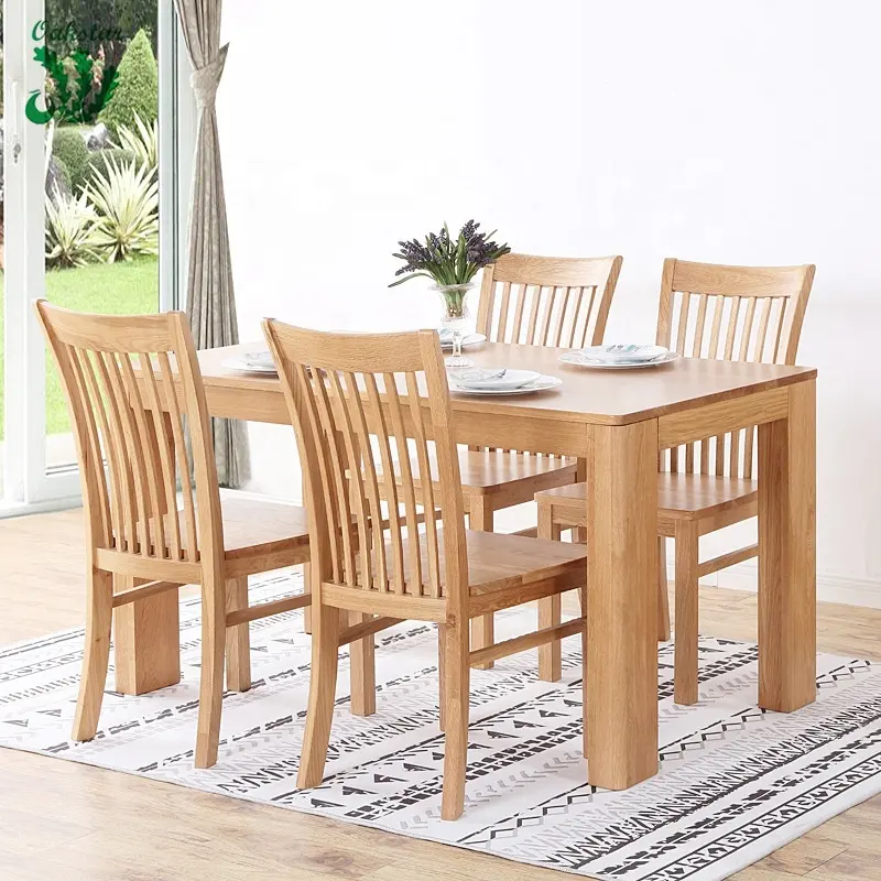 2019 sıcak satış masif meşe ahşap ev mobilyaları Modern 4 sandalye dikdörtgen yemek seti masa