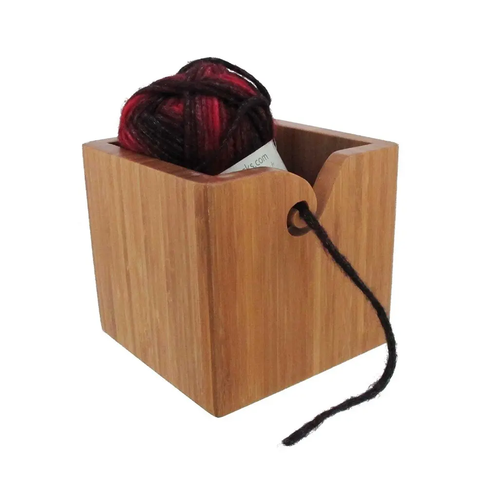 Wholesales New product Cube natural Color wooden and bamboo yarn bowl,wood for knitting and crochet