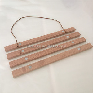 Cadres magnétiques en bois contreplaqué uni avec corde en cuir Cintre <span class=keywords><strong>d</strong></span>'affiche en bois Impressions sur toile Cadres Photo Photo Bandes de bois suspendues - Product Image 4