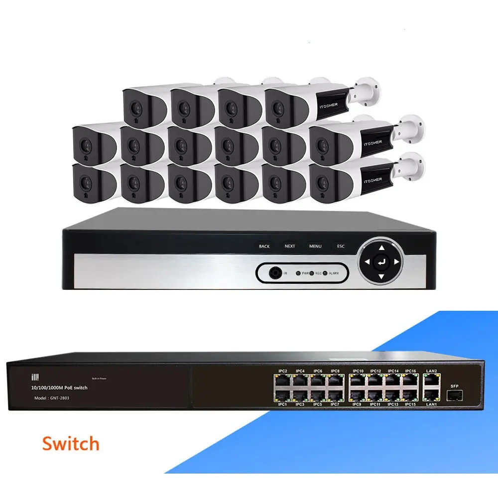 Factory Price H265+ 16ch PoE Surveillance IP Camera Kit 16 Channel CCTV Home Security Camera System Outdoor