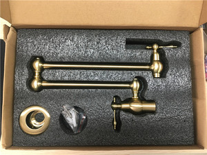 Rubinetto da <span class=keywords><strong>Cucina</strong></span> a Parete Estensibile in Ottone Spazzolato <span class=keywords><strong>Oro</strong></span> Non Verniciato, <span class=keywords><strong>Miscelatore</strong></span> Pieghevole - Product Image 6