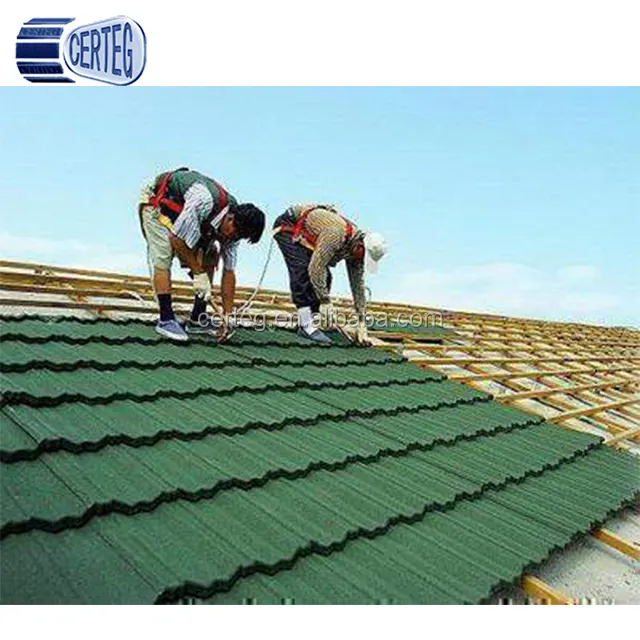 Telhas verdes de cobertura, telhas revestidas de pedra para telhado