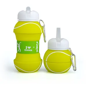 Bouteille de sport en caoutchouc pour entraînement de tennis pour garçons populaires avec silicone pliable en matériau PP étanche comprenant un couvercle en plastique