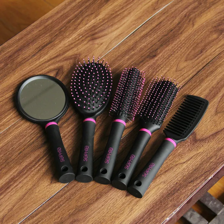 professional plastic New style hot selling fashion belle hair brush gift set premium promotion hairbrush and comb set