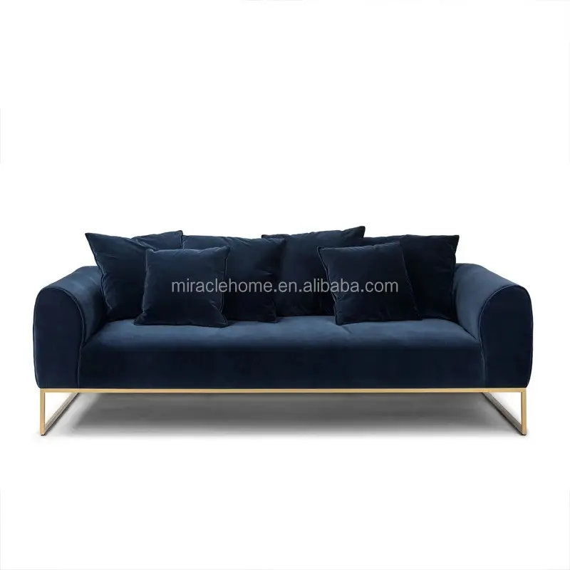 Muebles de sala de estar modernos de fábrica OEM, estructura de metal, brazo enrollable, sofá diván