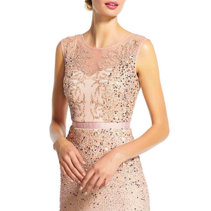 Le donne indossano In Rilievo Illusion Collo Senza Maniche Abito NylonBack della chiusura lampo Barca <span class=keywords><strong>scollo</strong></span> a V-back Intricato bordare Illusion yoke vestito da promenade - Product Image 3