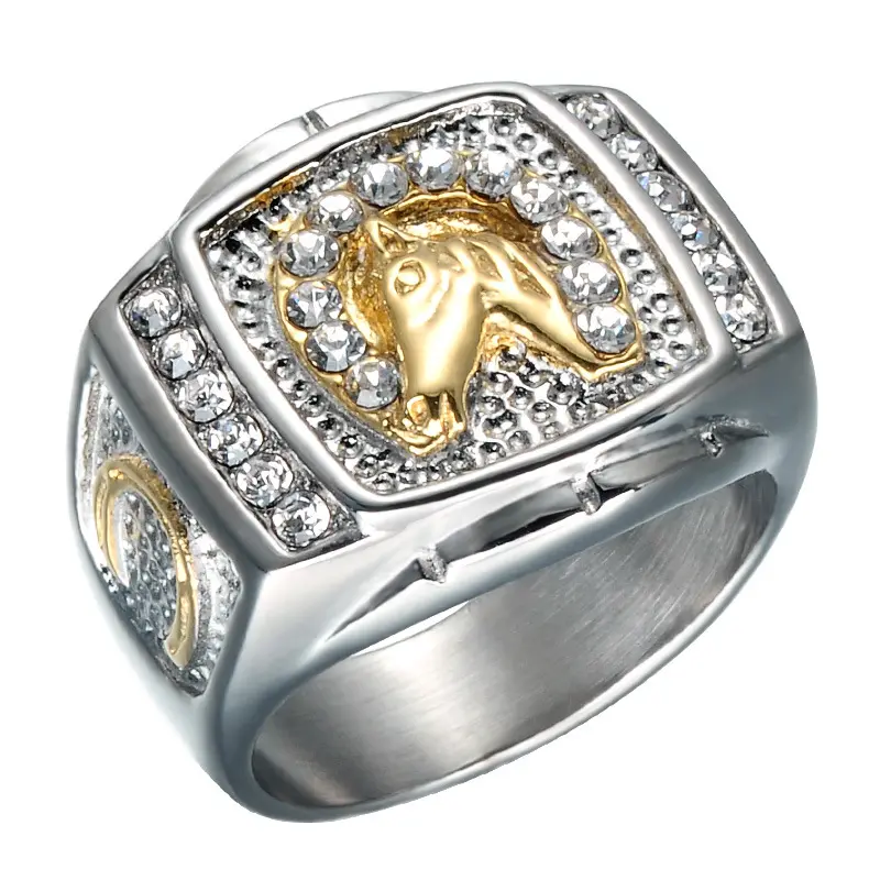 Bán Buôn Kích Thước Khác Nhau Cho Sự Lựa Chọn Thiết Kế Mới Nhất Titan Thép Men Horse Ring Với Rhinestone