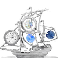 Jam Dinding Crystocraft Gaya Klasik Mediterania Berlapis Krom Logam Bentuk Perahu Layar Kristal Potongan Brilian Jarum Analog Kuarsa