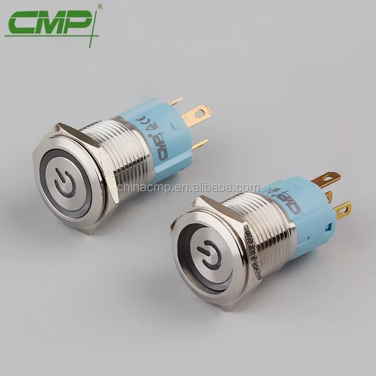 12v Waterproof Led Switches CMP Waterproof 16mm 12V BLUE Led Lighted Push Button Metal ON-OFF Switch For Car Boat Motor