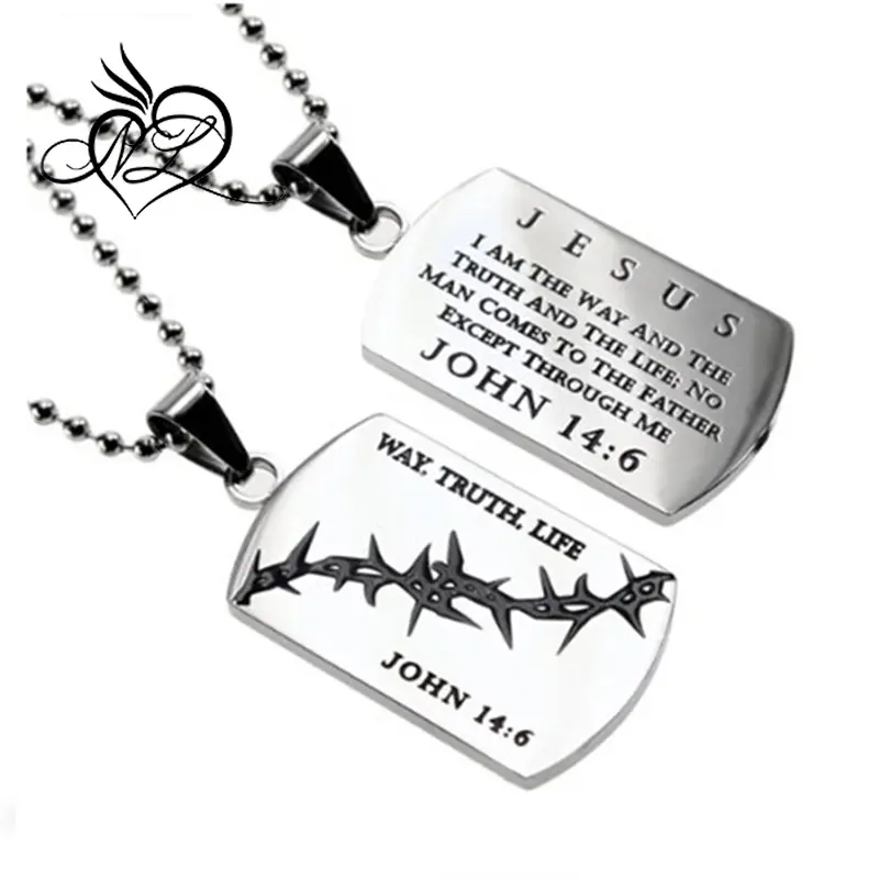 John 14:6" Crown of Thorns Dog Tag Necklace for Boys - Guys Purity Necklace