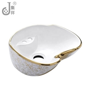 JX013 Meuble de salon moderne de luxe en céramique couleur or, lavabo de coiffure auto-nettoyant avec glaçure pour salle de bain d'hôtel - Product Image 2