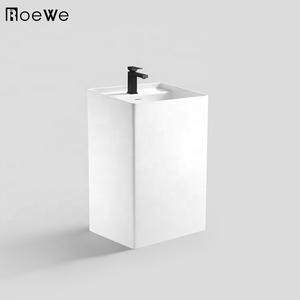 Lavabo sur pied en surface solide pour salle de bain, lavabo pour se laver les mains, <span class=keywords><strong>colonne</strong></span> en <span class=keywords><strong>pierre</strong></span> de résine coulée, lavabo autoportant composite - Product Image 2