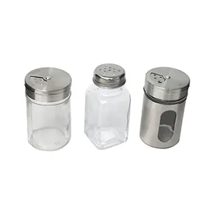 Transparent Square Glass Condiment Bottles 4oz Spice Containers Salt Pepper Jar Cruet Glass Spice Jars with Shaker Tops Lids