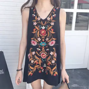 2021 Summer Embroidery Design Cool Vest Girls Black Simple Casual Mini Dress SHYL02