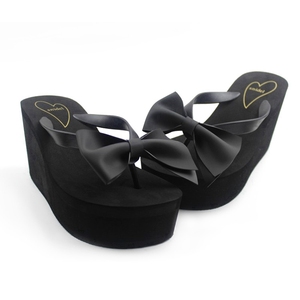 Sandali <span class=keywords><strong>con</strong></span> Zeppa Neri da <span class=keywords><strong>Donna</strong></span>, Piattaforma Alta Personalizzata, Ciabatte in PVC <span class=keywords><strong>con</strong></span> Fiocco, <span class=keywords><strong>Infradito</strong></span> <span class=keywords><strong>con</strong></span> <span class=keywords><strong>Tacco</strong></span> Alto e Fiocco - Product Image 2