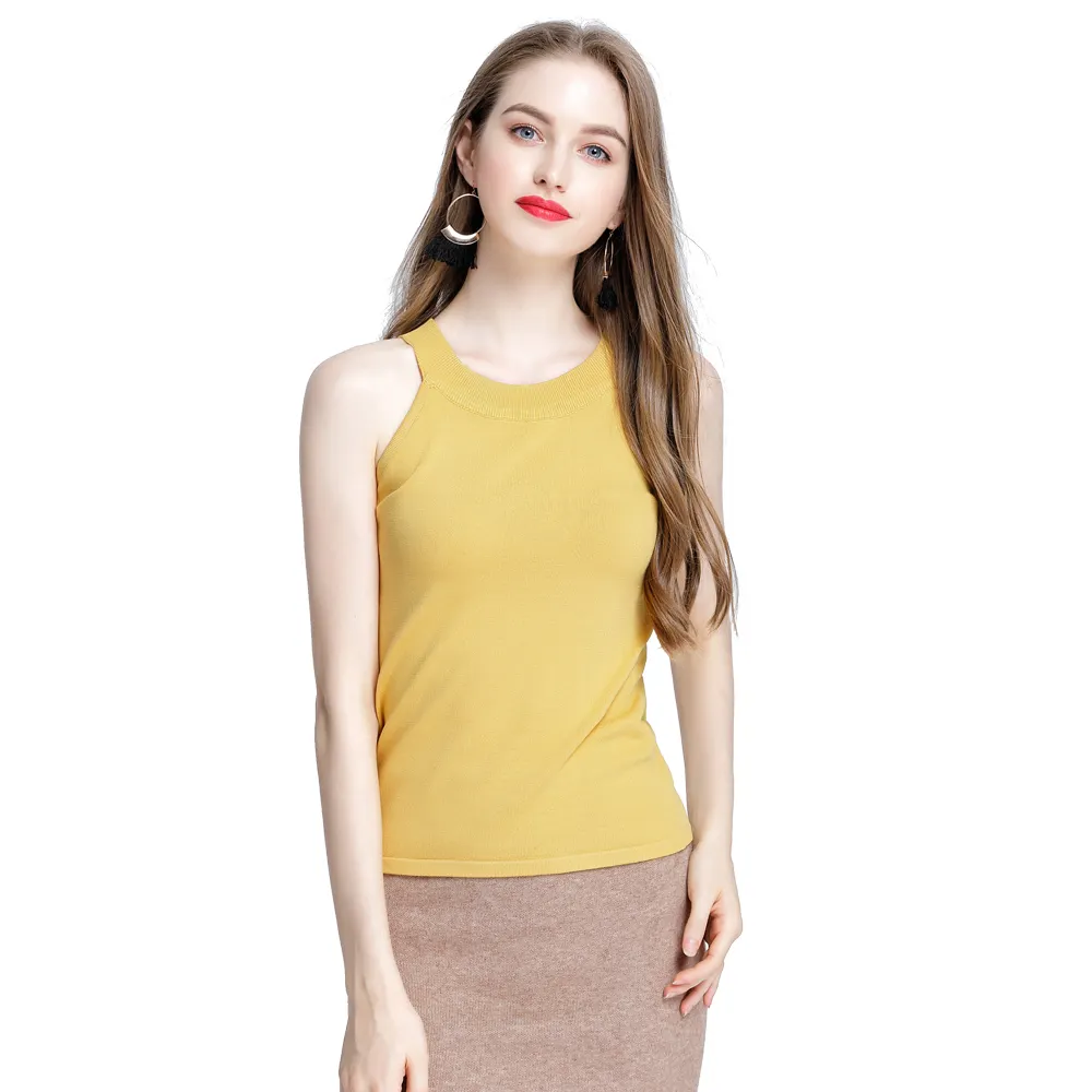 Sleeveless Cold Shoulder Yellow Sweater Top、Sexy Knit Womens Sweater Vest