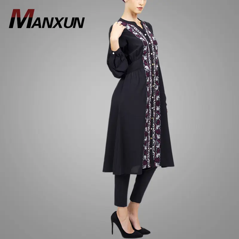 パキスタンカラチ卸売デザイナーチュニックドレスの女性ブラックアバヤのための現代トルコチュニック