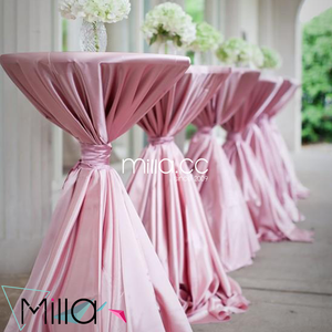 Champagne Poly Satin <strong>Linens</strong> High Cocktail <strong>Table</strong> <strong>Cloth</strong> With Organza Sash - Product Image 4