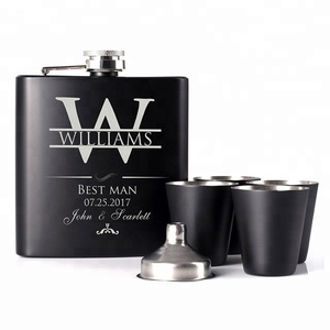 Gravura personalizada 6oz Matt Black aço inoxidável Hip Flask Gift Set com 4pcs Shot Glass - Product Image 2