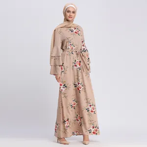 Fornitore della cina di Abbigliamento Islamico Elegante Floreale Stampato In Poliestere Nuovo Disegno Caftano Marocain Donna Maxi Vestito Musulmano