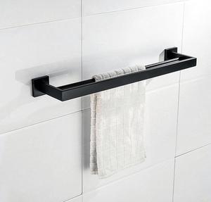 <span class=keywords><strong>Porte</strong></span>-serviettes <span class=keywords><strong>double</strong></span> en acier inoxydable moderne noir étagère de rangement organisateur support de rail pour salle de bain - Product Image 2
