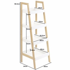 4 Layers Living Room <strong>Corner</strong> <strong>Ladder</strong> Storage <strong>Shelf</strong> - Bamboo White Painting . - Product Image 3