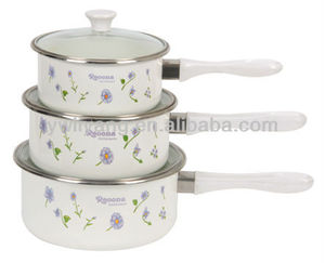 un antiguo manejar utensilios <span class=keywords><strong>de</strong></span> cocina esmalte conjunto 3 piezas <span class=keywords><strong>olla</strong></span> la leche pote <span class=keywords><strong>de</strong></span> la salsa ollas - Product Image 1