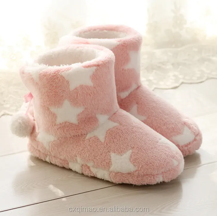 Estilo caliente de peluche de Casa de botas para niñas piso interior Zapatos de diseño de la estrella botas