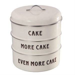 3 Tier Vintage Cream Metal Airtight Storage Stackable <strong>Round</strong> <strong>Cake</strong> <strong>Tin</strong> - Product Image 1
