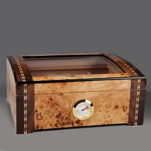 High-End Gaya Retro Kaca Atas Cedar Kayu Cigar Humidor Terbaik Kotak Penyimpanan W/ Lock Higrometer Humidifier