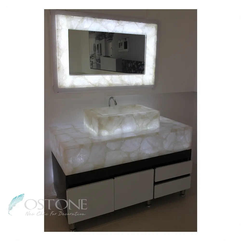De lujo con retroiluminación blanco mármol ónix Lowes de cuarto de baño encimera