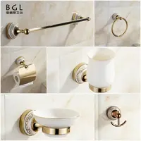 Ensemble d'accessoires de salle de bain en céramique dorée, 6 pièces, 11800