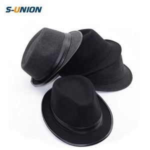 S-UNION Fashion Decoration <strong>Ladies</strong> Wholesale Custom Wool Felt Mens Fedora Black <strong>Trilby</strong> <strong>Hat</strong> - Product Image 1