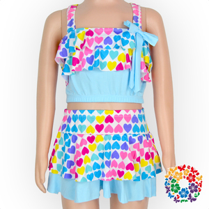 Ensemble <span class=keywords><strong>maillot</strong></span> <span class=keywords><strong>de</strong></span> <span class=keywords><strong>bain</strong></span> pour petites filles, tenue <span class=keywords><strong>de</strong></span> plage haut <span class=keywords><strong>de</strong></span> gamme, motifs à pois colorés, bon marché, vente en gros, 2019 - Product Image 4