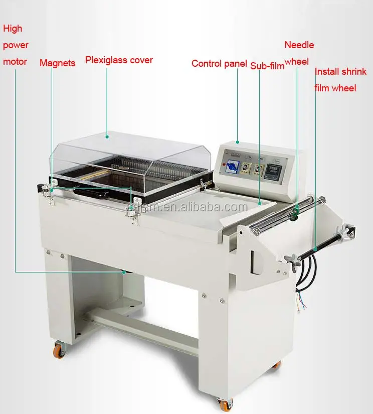 Machine d'emballage automatique sur plateaux alimentaires, avec film pvc multifonctionnel, thermo rétrécissement, ml