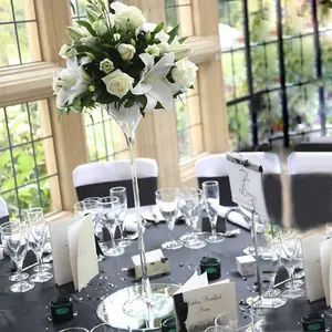 Decoración de boda caliente florero alto de martini de flores, jarrones de vidrio al por mayor barato, jarrón de vidrio de diferentes tamaños para decoración del hogar