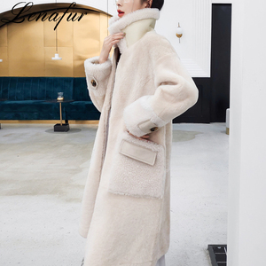 Winter Genuine Real Sheepskin Leather <strong>Lined</strong> Sheep Shearling <strong>Fur</strong> Coat <strong>Jackets</strong> for Women - Product Image 1