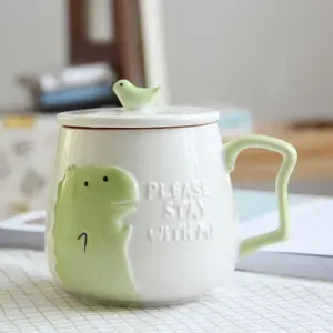 Zogift 사용자 정의 귀여운 3D 동물 만화 스타일 우유 물 공룡 여행 컵 커피 세라믹 머그잔