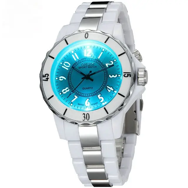 Ohsen FG0736 Luxury Waterproof Sports Quartz Led Light Clock Wristwatch Relogio Ladies Watches Women