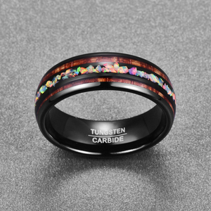 <strong>Ring</strong> Wood <strong>Opal</strong> Tungsten Carbide Personality Jewelry Vintage Dome Black Acacia for <strong>Men</strong> <strong>Ring</strong> - Product Image 4