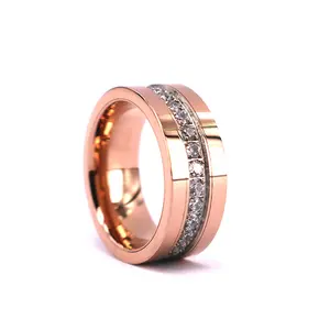 Rose Gold Tungsten Stones Wedding Band Tungsten Ring Fully Stacked with CZ Comfort Fit