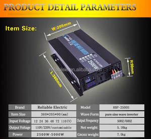 Offre Spéciale Noir 12v à 230v pleine Puissance 2500w Puissance de crête 5000w pur Puissance D'onde Sinusoïdale Onduleur Solaire Onduleur - Product Image 3