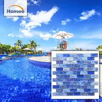 Azulejos de mosaico de cristal de mar brillante de color azul, antideslizantes de vidrio para piscina