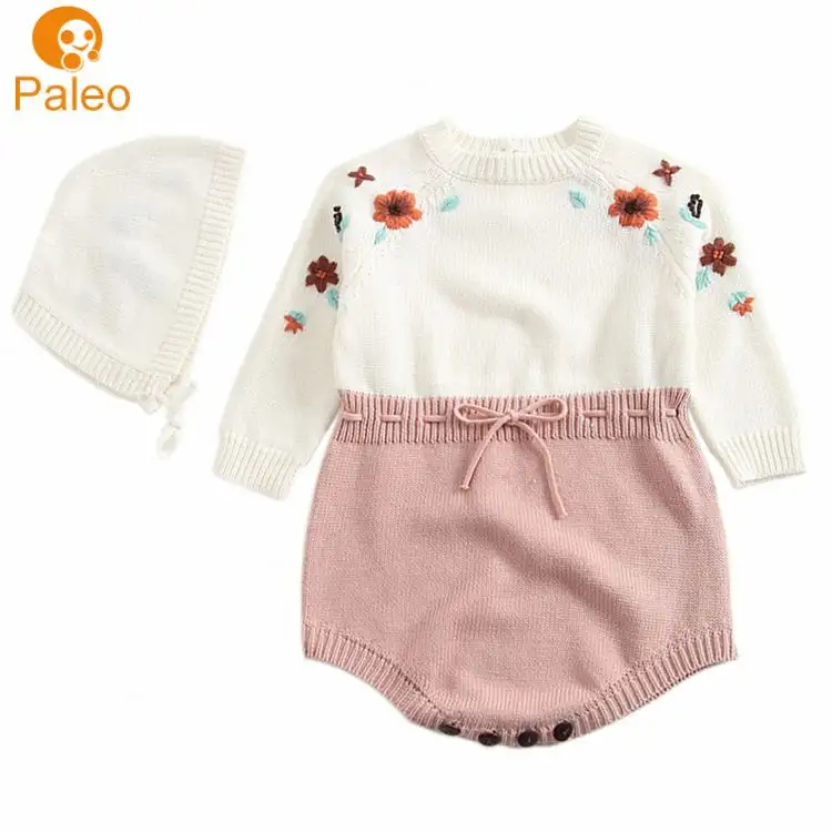 Manufacturer Custom Wholesale cotton embroidery baby knit shorts romper with hat